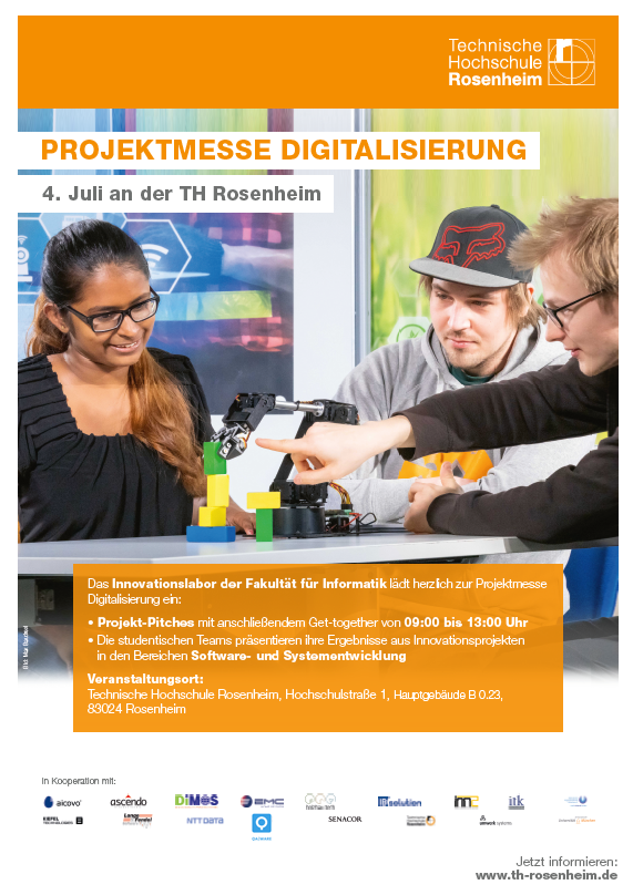 Projektmesse Digitalisierung an der TH Rosenheim - <span class="termin-date">04/07/2023</span><br>Projektmesse Digitalisierung <br><span class="termin-small">an der TH Rosenheim</span>